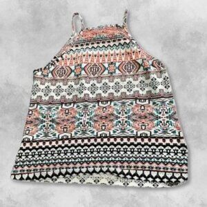Ardene Tank Top High Cowl Neck Aztec Pattern Sleeveless Multicolor Women's Small